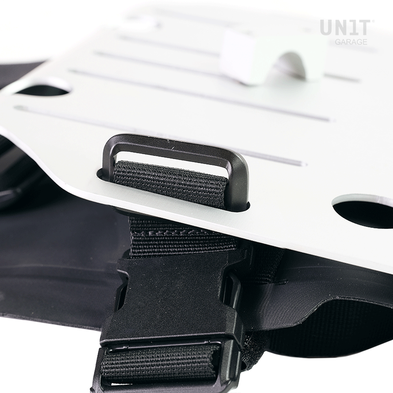 Portaborse in alluminio con frontale regolabile in Hypalon e aggancio rapido