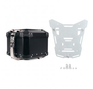 Bauletto Atlas in Alluminio 44L universale + Piastra bauletto Atlas Argento per portapacchi originale BMW R1300GS ADV