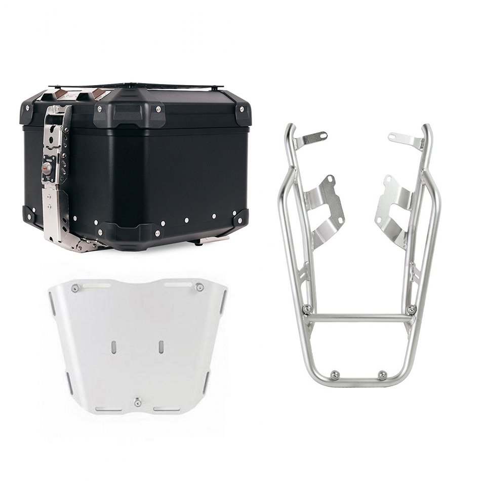 Bauletto Atlas in Alluminio 44L universale + Portapacchi NineT con maniglie passeggero per fissaggio piastra bauletto