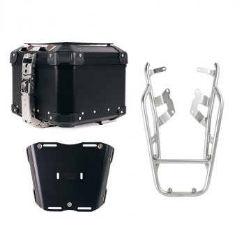 Bauletto Atlas in Alluminio 44L universale + Portapacchi NineT con maniglie passeggero per fissaggio piastra bauletto