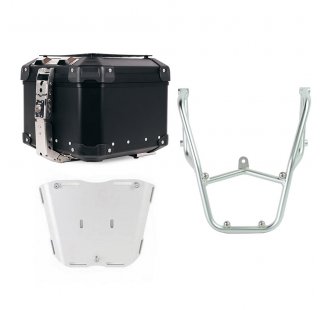 Bauletto Atlas in Alluminio 44L universale + Portapacchi posteriore con maniglie passeggero Aprilia Tuareg 660 Argento