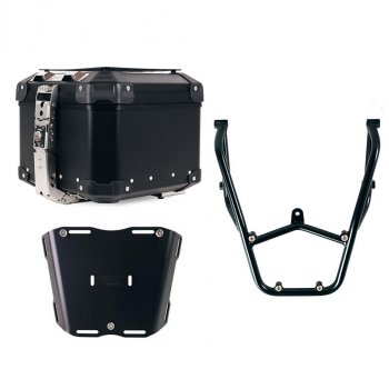 Bauletto Atlas in Alluminio 44L universale + Portapacchi posteriore con maniglie passeggero Aprilia Tuareg 660 Nero