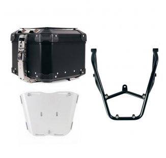 Bauletto Atlas in Alluminio 44L universale + Portapacchi posteriore con maniglie passeggero Aprilia Tuareg 660 Nero