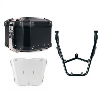 Bauletto Atlas in Alluminio 44L universale + Portapacchi posteriore con maniglie passeggero Aprilia Tuareg 660 Nero