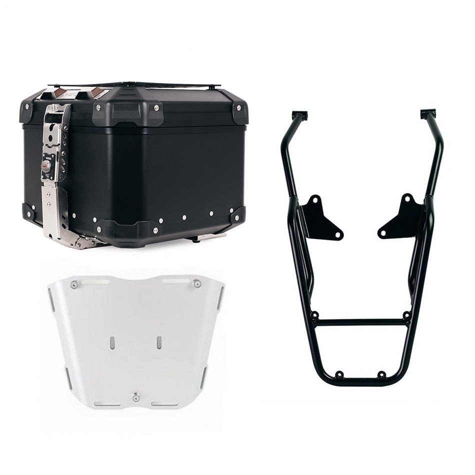 Bauletto Atlas in Alluminio 44L universale + Portapacchi posteriore con maniglie passeggero Moto Guzzi V100 Mandello