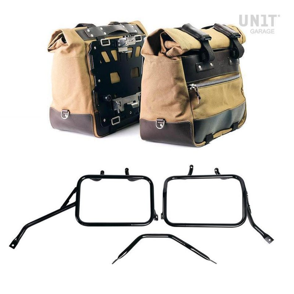 Coppia borse laterali Cult in Canvas 40L - 50L + Coppia piastre in Alluminio + Telai per borse in alluminio Triumph Tracker 400