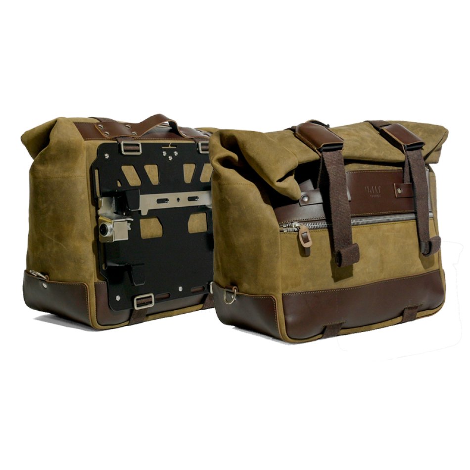 Coppia borse laterali Cult in Crosta di cuoio 40L - 50L + Coppia piastre in alluminio BMW R1300GS ADV