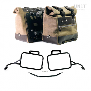 Coppia borse laterali Cult in Crosta di cuoio 40L - 50L + Piastra in Alluminio + Telai Aprilia Tuareg 660 per borse in alluminio Atlas