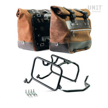 Coppia borse laterali Cult in Crosta di cuoio 40L - 50L + Piastra in Alluminio + Telai KTM per borse in alluminio Atlas
