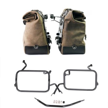 Coppia borse laterali Cult in Crosta di cuoio 40L - 50L + Piastra in Alluminio + Telai per borse in alluminio Atlas BMW F450GS