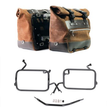 Coppia borse laterali Cult in Crosta di cuoio 40L - 50L + Piastra in Alluminio + Telai per borse in alluminio Atlas BMW F450GS
