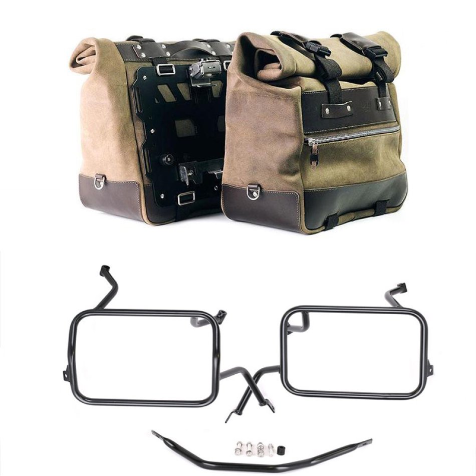 Coppia borse laterali Cult in Crosta di cuoio 40L - 50L + Piastra in Alluminio + Telai per borse in alluminio Atlas BMW F450GS