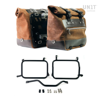 Coppia borse laterali Cult in Crosta di cuoio 40L - 50L + Piastra in Alluminio + Telai per borse in alluminio Atlas Yamaha Ténéré 700