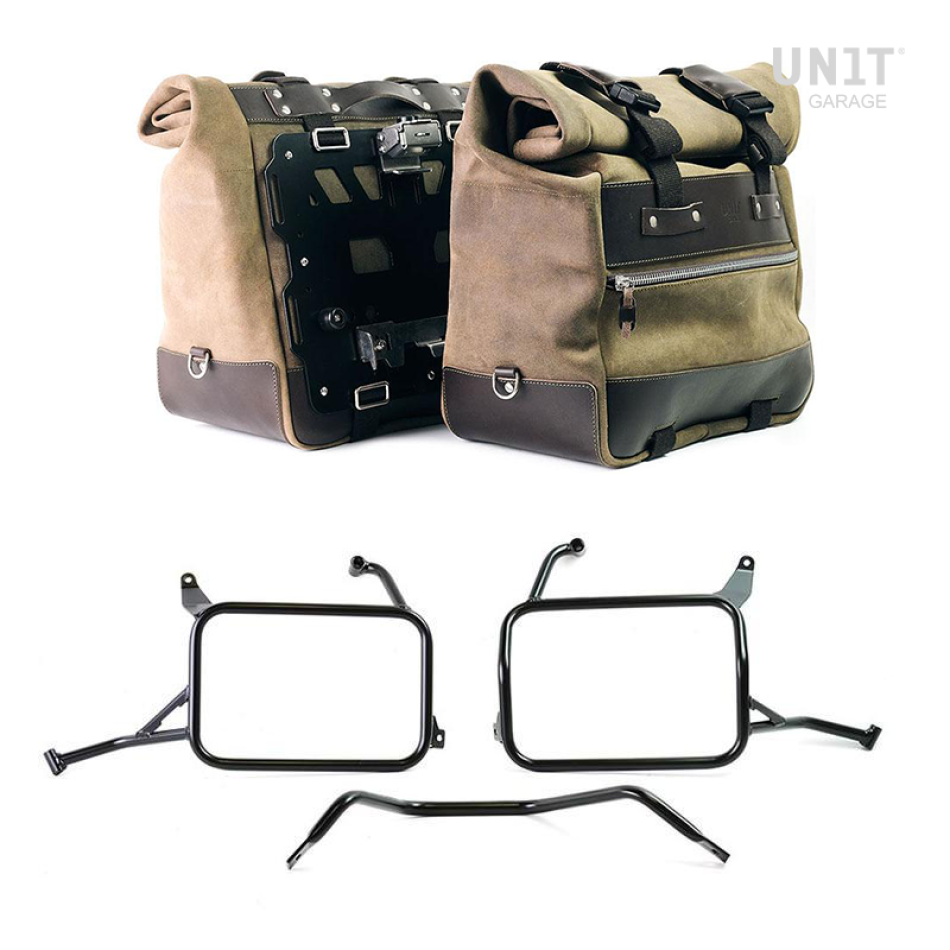 Coppia borse laterali Cult in Crosta di cuoio 40L - 50L + Piastra in Alluminio + Telai per borse in alluminio Atlas Yamaha Ténéré 700