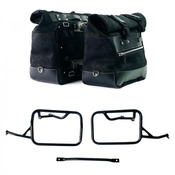 Coppia borse laterali Cult in Crosta di cuoio 40L - 50L + Piastra in Alluminio + Telai per borse in alluminio BMW R12 NineT