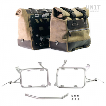 Coppia borse laterali Cult in Crosta di cuoio 40L - 50L + Piastra in Alluminio + Telai per borse in alluminio R1200GS LC - R1250GS & ADV 