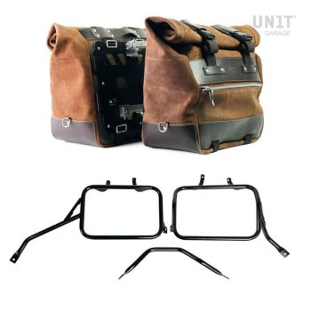 Coppia borse laterali Cult in Crosta di cuoio 40L - 50L + Piastra in Alluminio + Telai per borse in alluminio Triumph Tracker 400