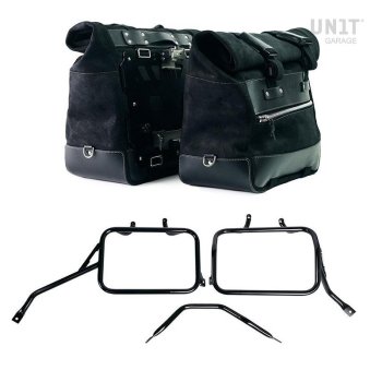 Coppia borse laterali Cult in Crosta di cuoio 40L - 50L + Piastra in Alluminio + Telai per borse in alluminio Triumph Tracker 400