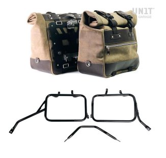 Coppia borse laterali Cult in Crosta di cuoio 40L - 50L + Piastra in Alluminio + Telai per borse in alluminio Triumph Tracker 400