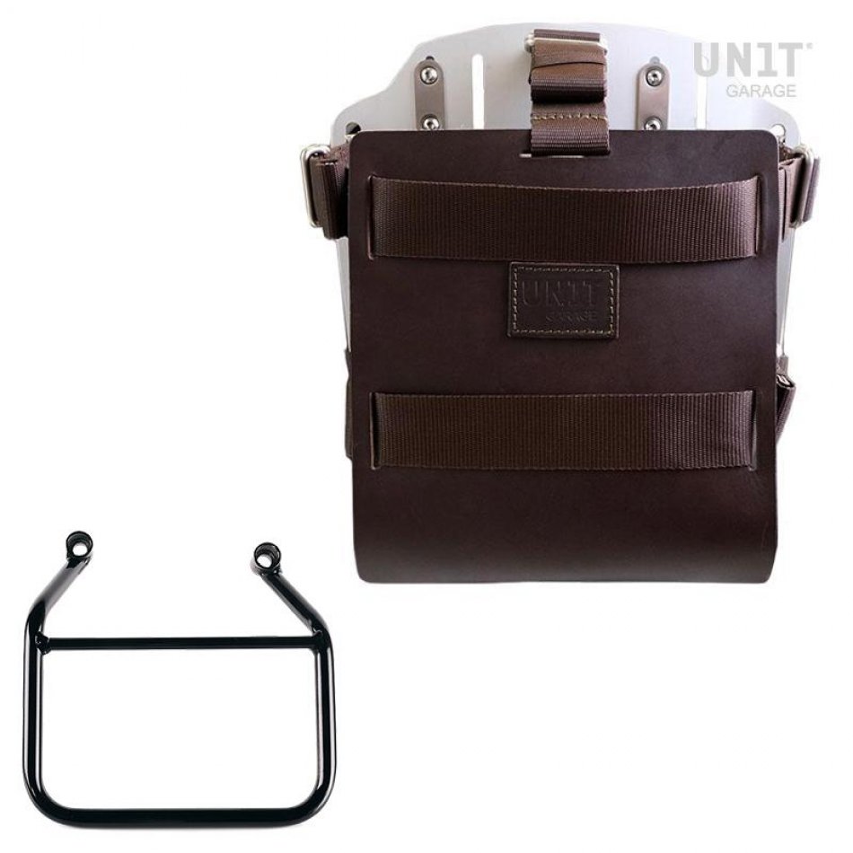 Portaborse in alluminio con frontale regolabile cuoio e aggancio rapido + Telaio Thriumph Speed 400 & Scrambler 400 X DX (Solo compatibile con nostro scarico basso codice:4206Low)